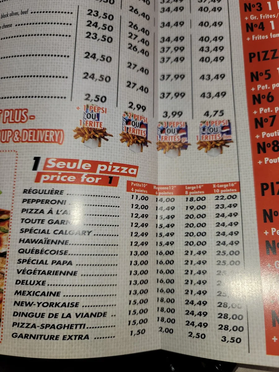 Menu, Pizza Miss Calgary - Pizza 2 pour 1