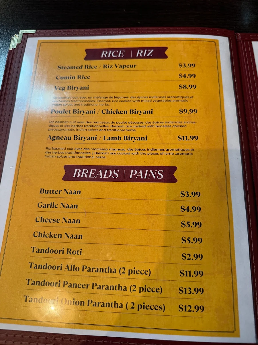 Menu, Thali King