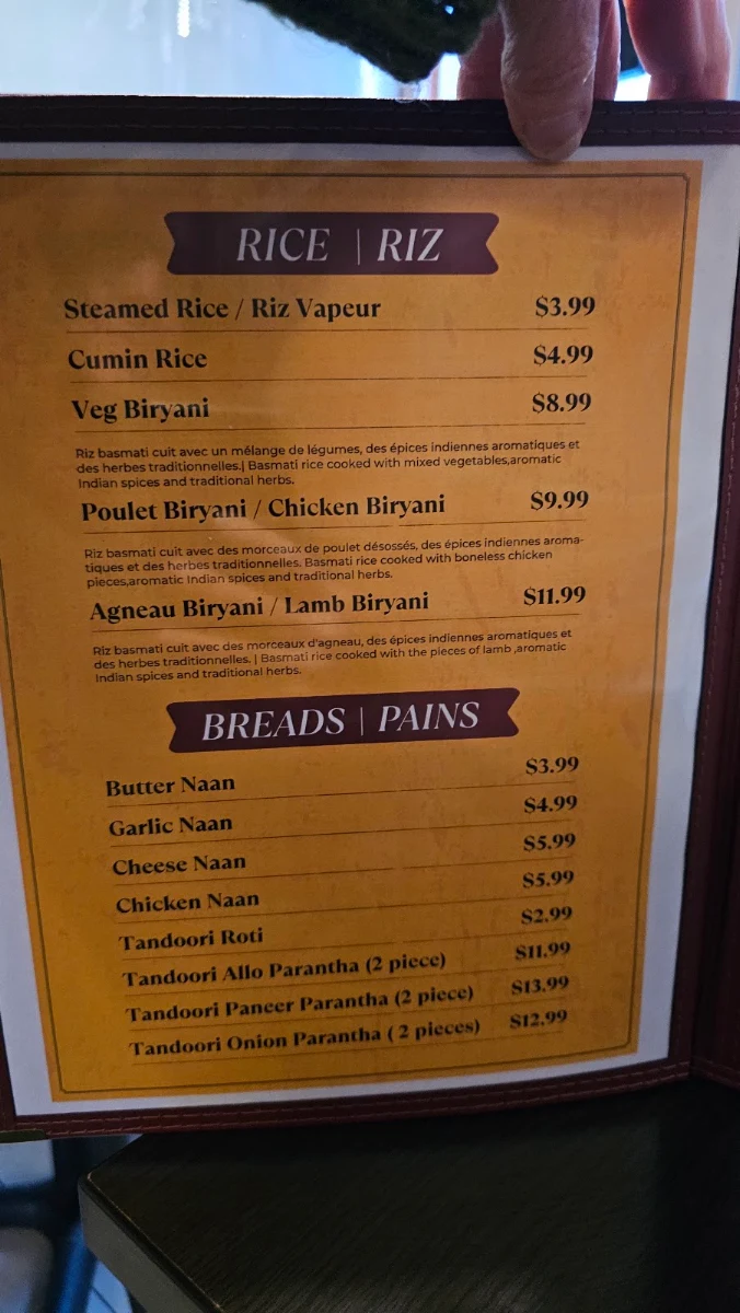 Menu, Thali King