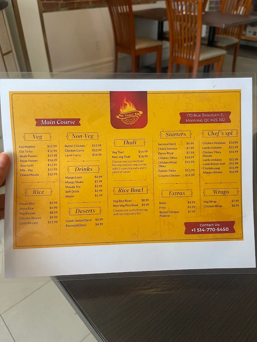Menu, Thali King