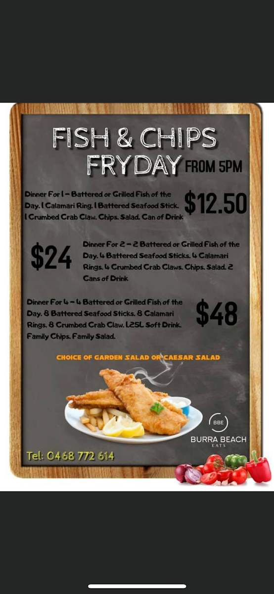 Menu, Burra Beach Eats
