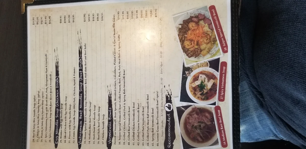 Menu, Vietnamese Restaurant
