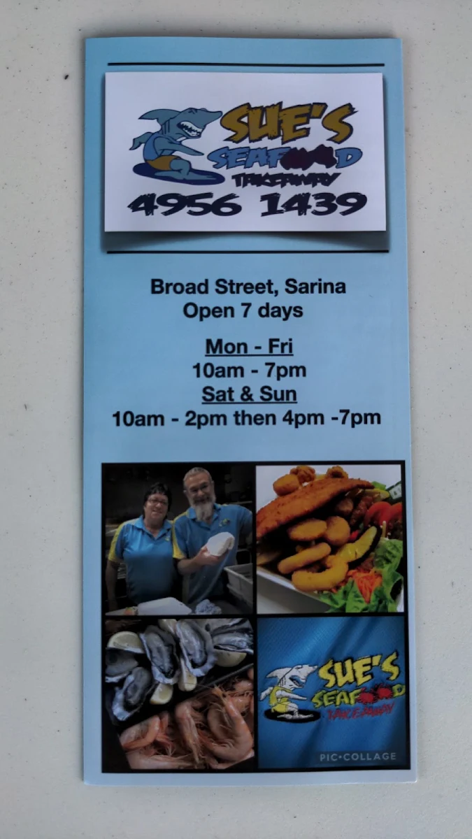 Menu, Sue's Seafood & Takeaway