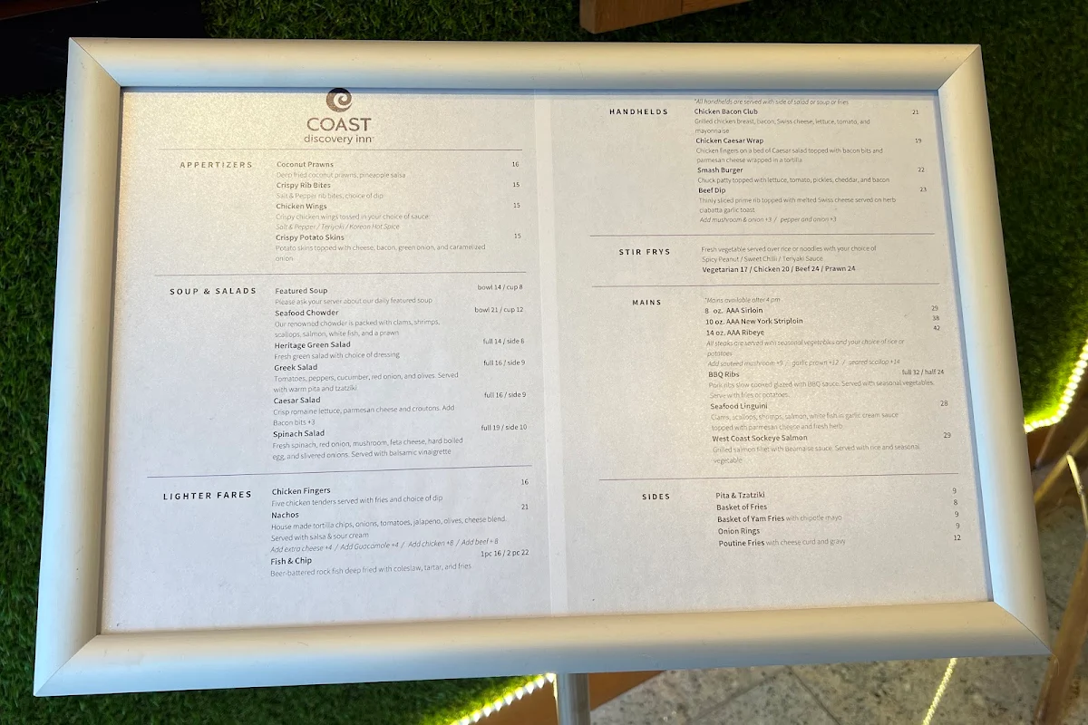 Menu, D.I. Restaurant & Lounge