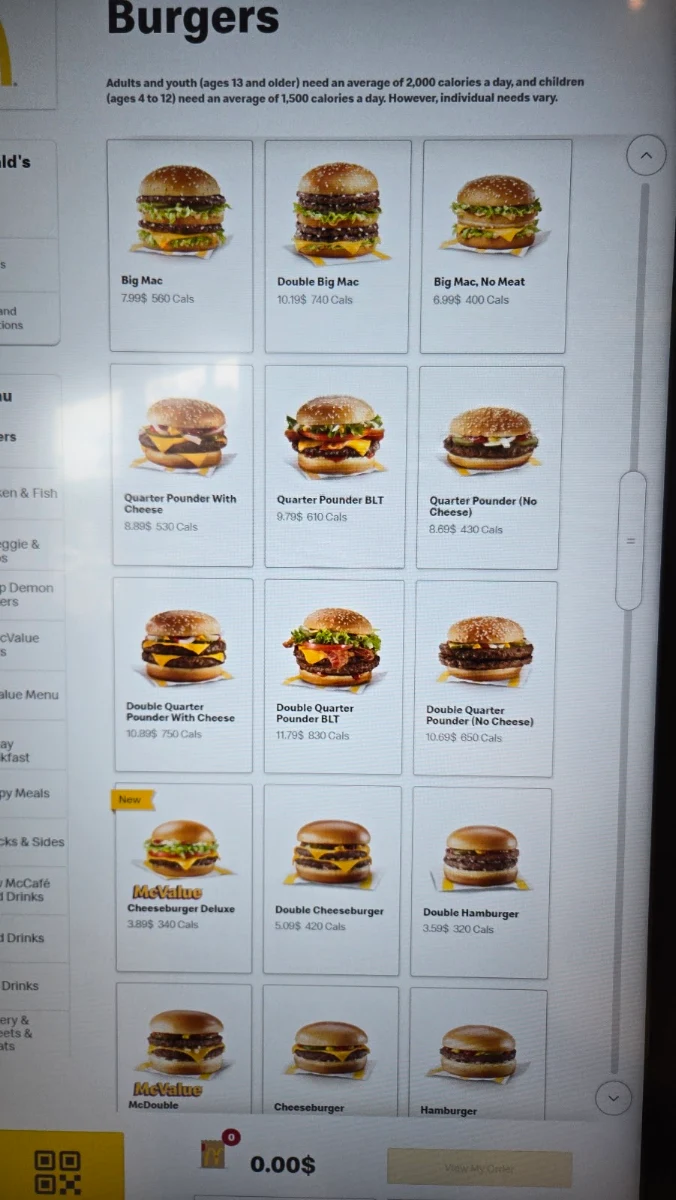 Menu, McDonald's