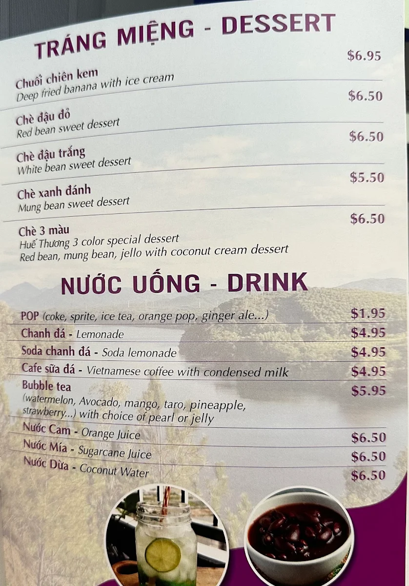 Menu, Hue Thuong Restaurant