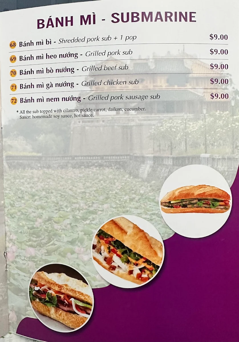 Menu, Hue Thuong Restaurant