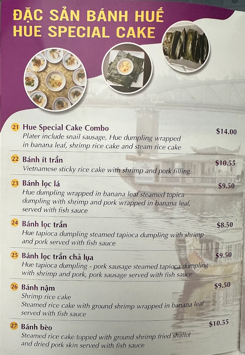 Menu, Hue Thuong Restaurant