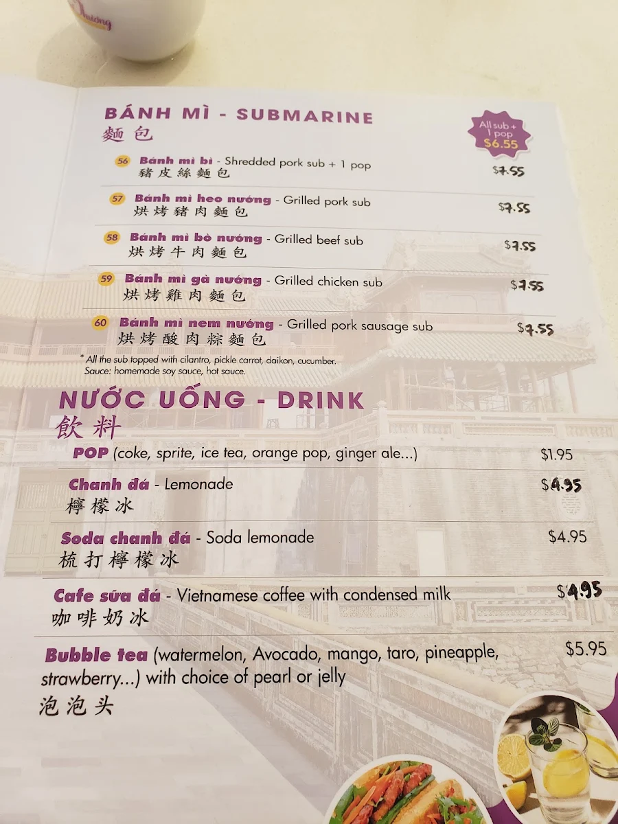 Menu, Hue Thuong Restaurant
