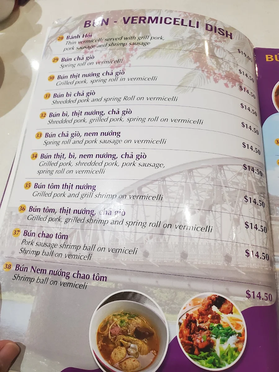 Menu, Hue Thuong Restaurant