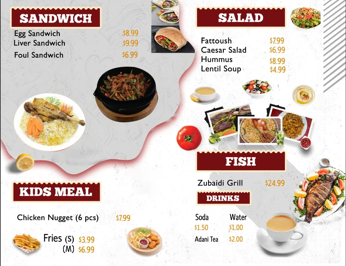 Menu, Yemen Stars Restaurant