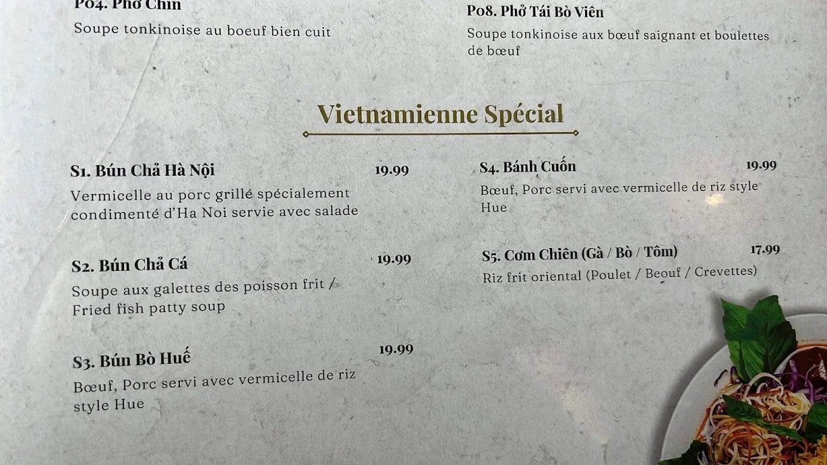 Menu, Pho Ha Noi
