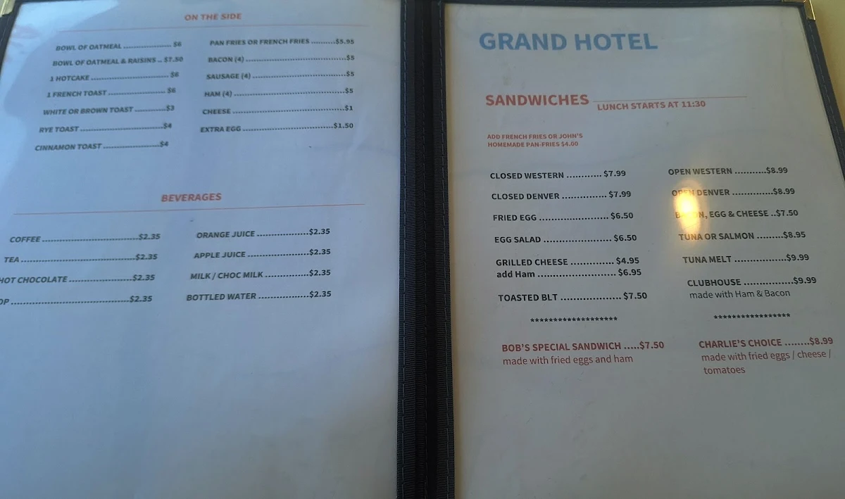 Menu, The Grand Hotel