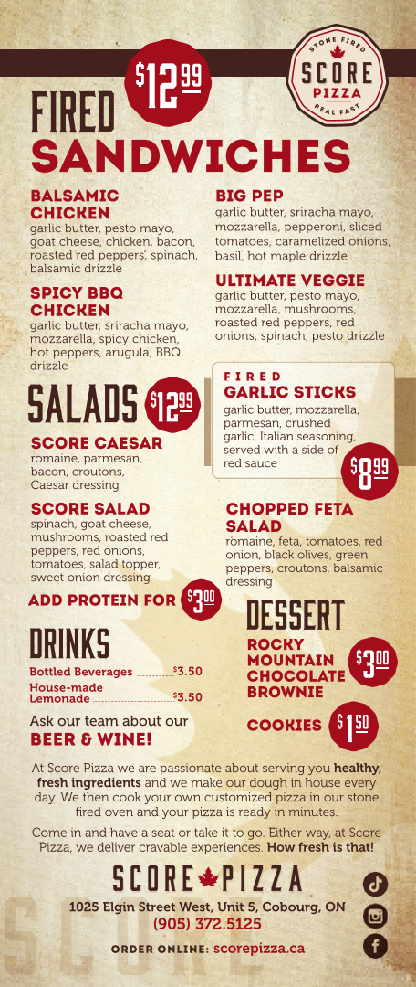 Menu, Score Pizza