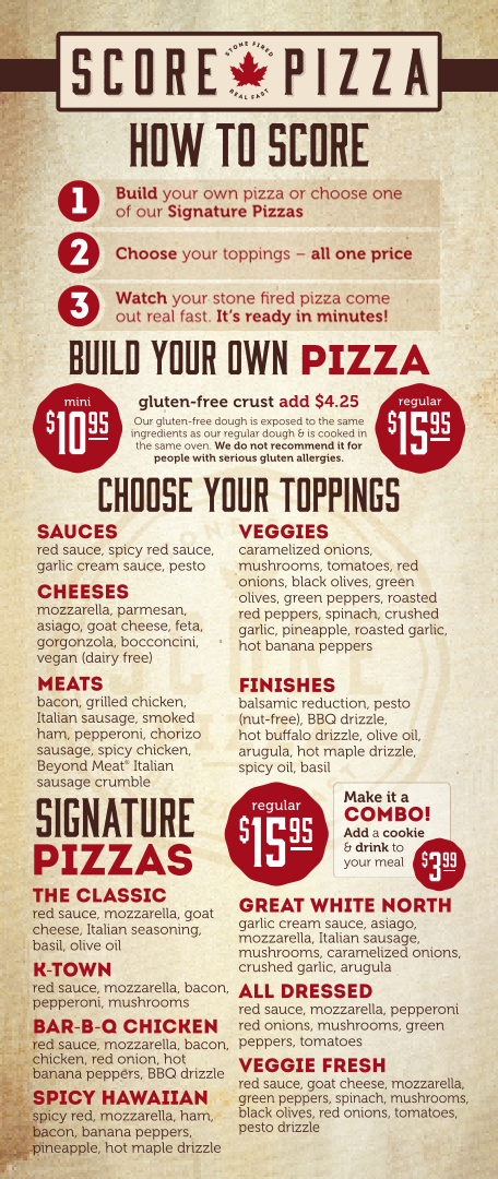 Menu, Score Pizza