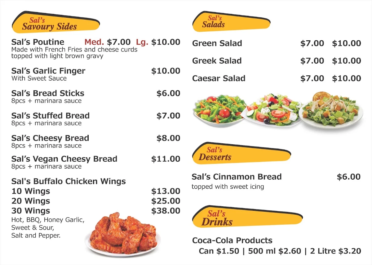 Menu, Sal's Pizza