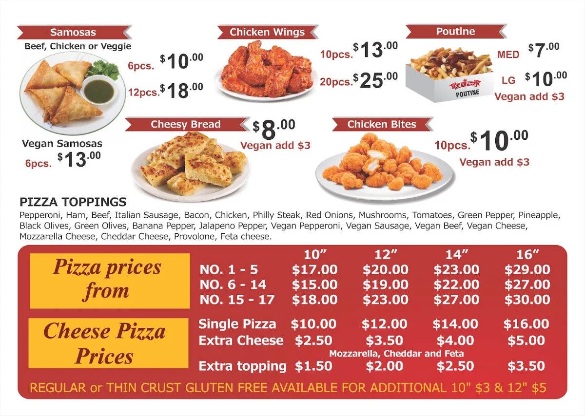 Menu, Sal's Pizza