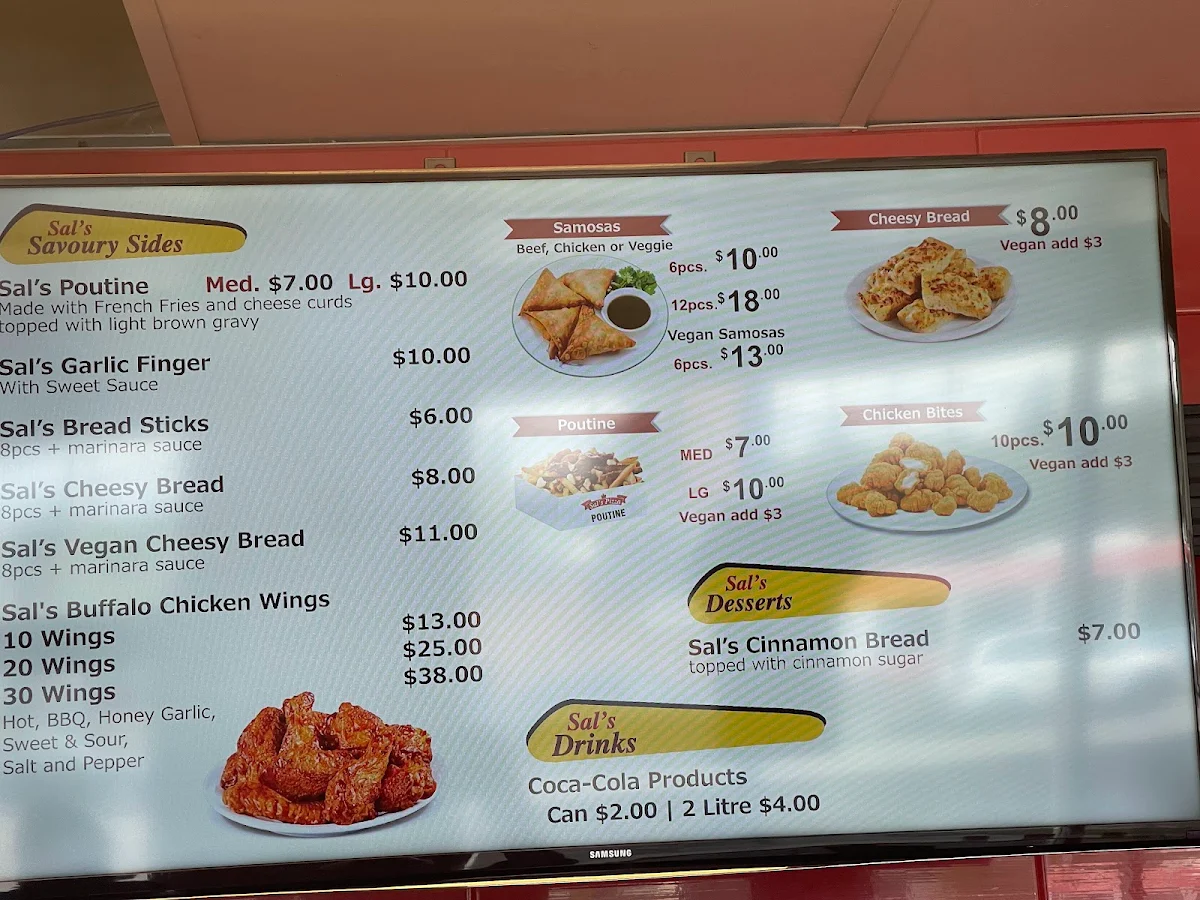 Menu, Sal's Pizza