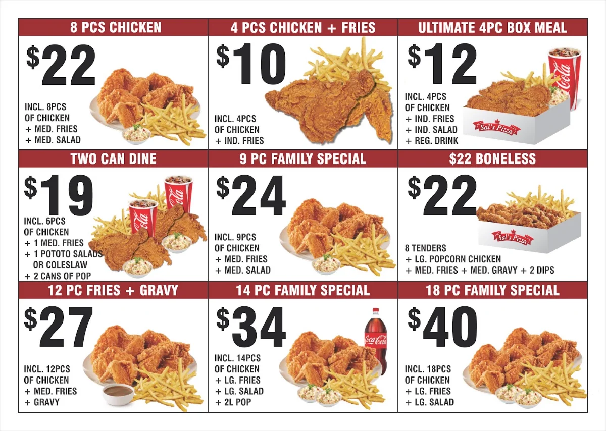 Menu, Sal's Pizza