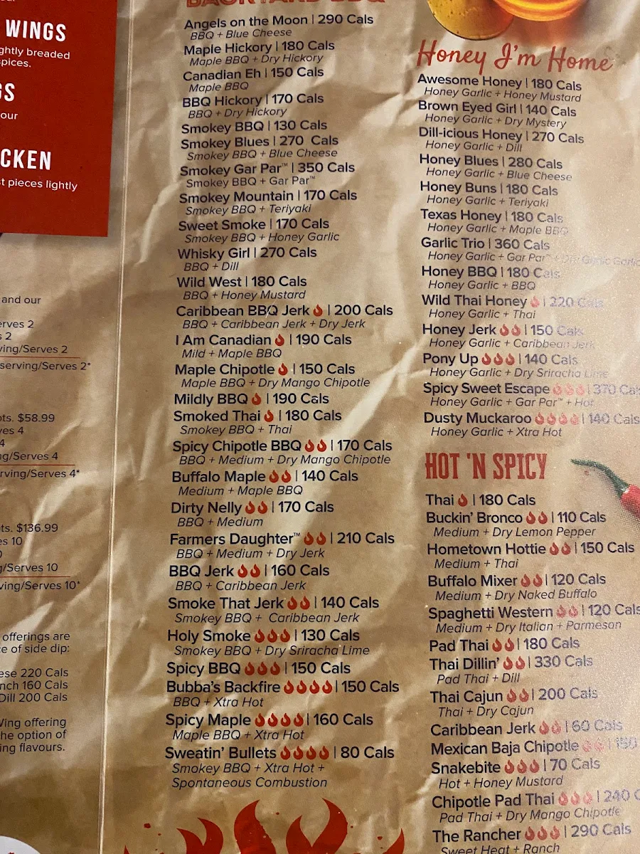 Menu, Wild Wing