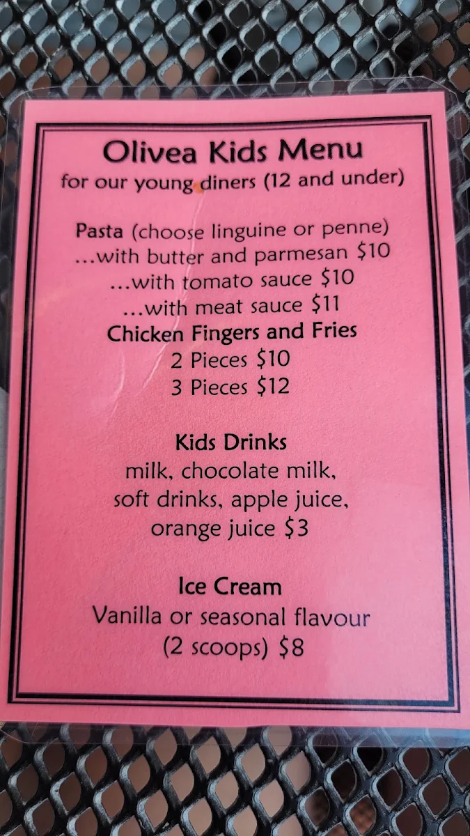 Menu, Olivea