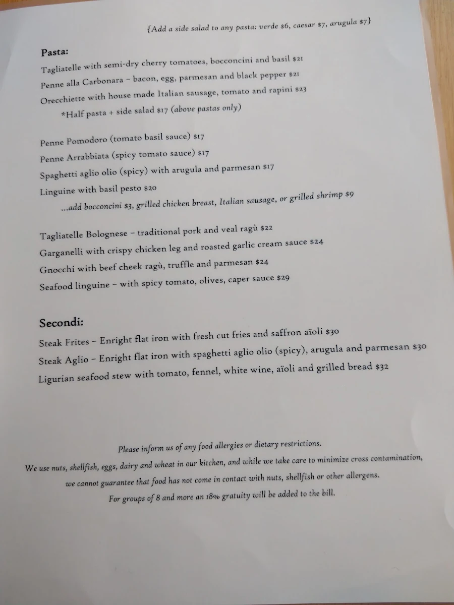 Menu, Olivea