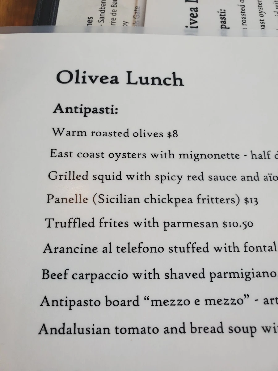Menu, Olivea