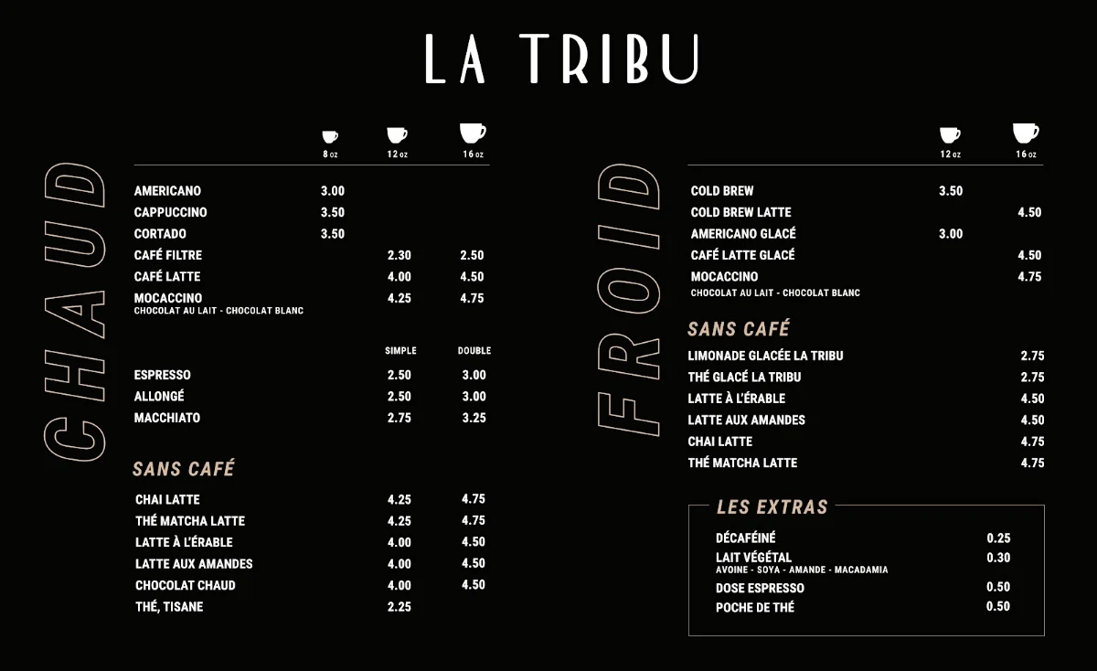 Menu, La Tribu - Café Gourmet