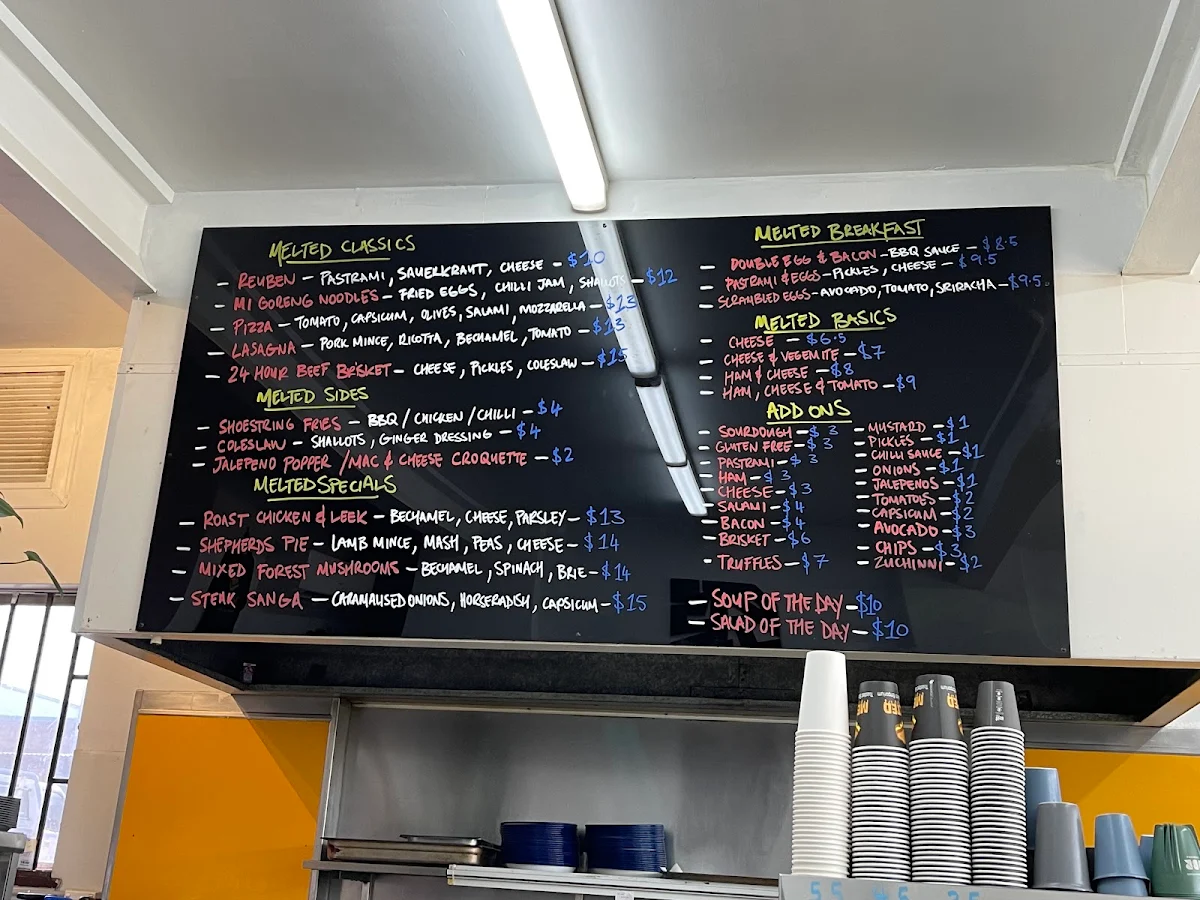 Menu, Melted Toasted Sandwich Emporium