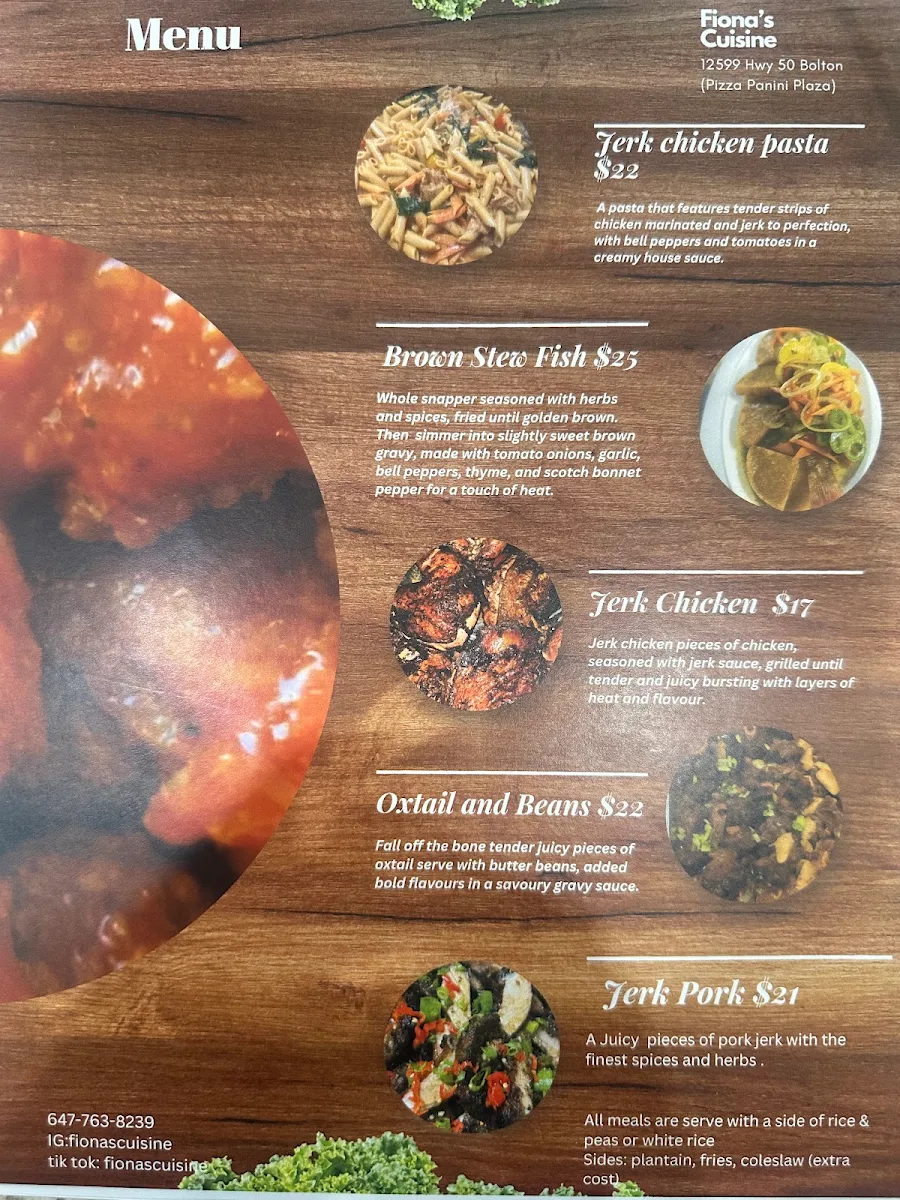 Menu, Fiona's Cuisine