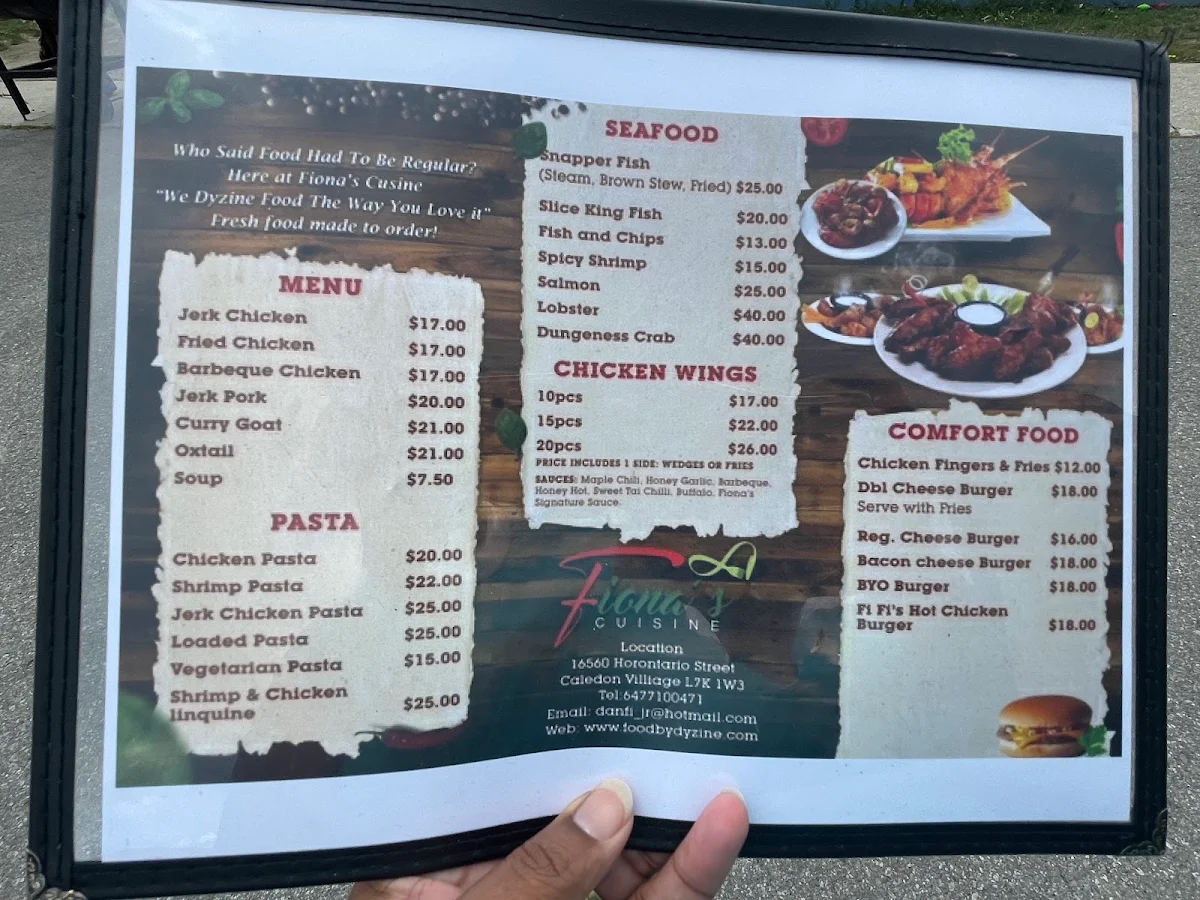 Menu, Fiona's Cuisine
