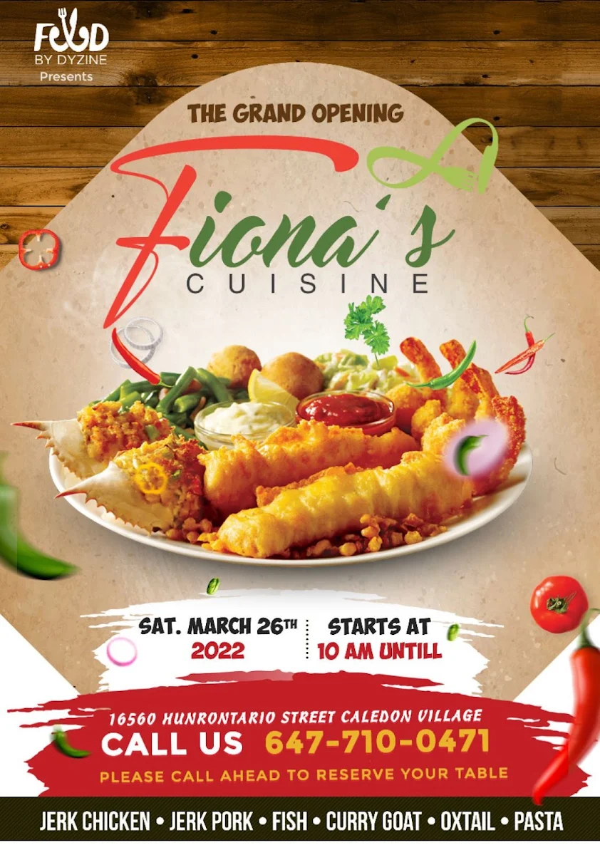 Menu, Fiona's Cuisine