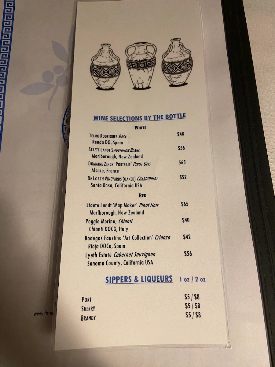 Menu, Three Kretans Greek Restaurant