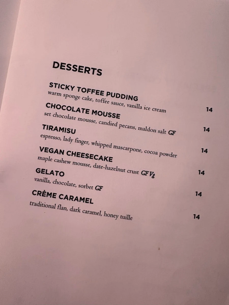 Menu, HEIST Restaurant + Wine Club
