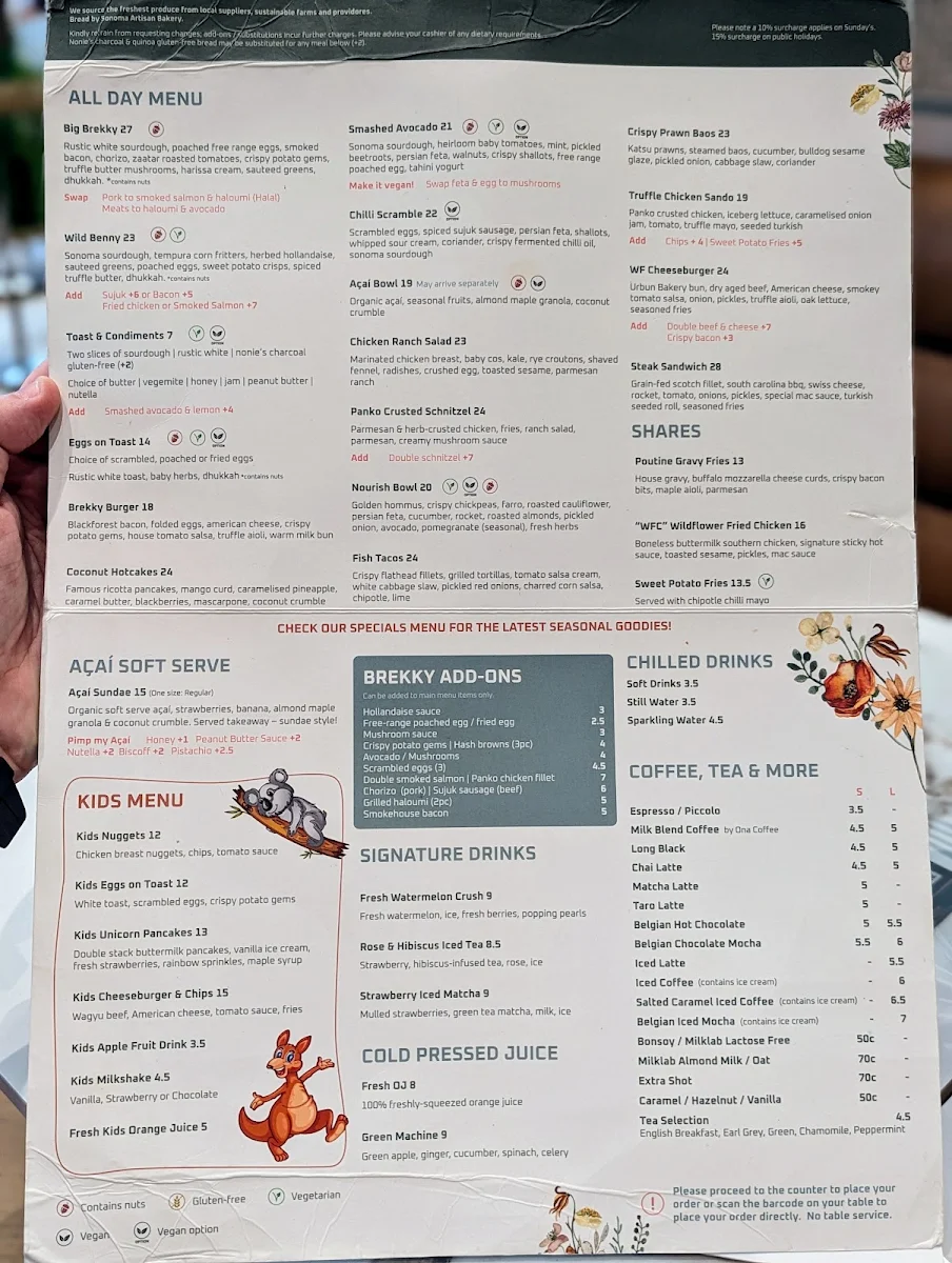 Menu, Wildflower Society - Blacktown
