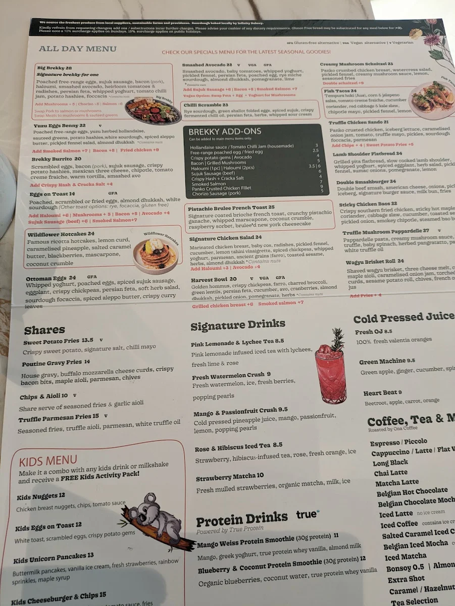 Menu, Wildflower Society - Blacktown