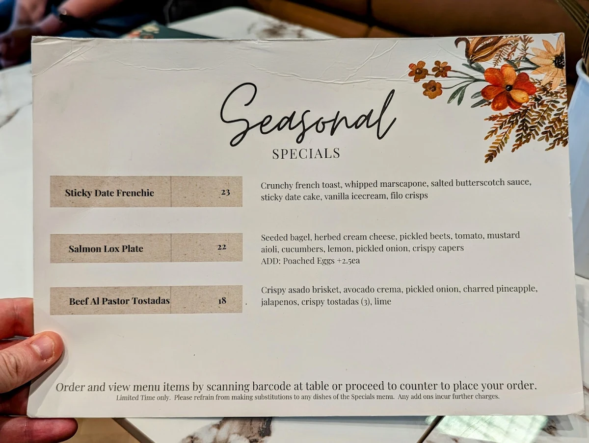 Menu, Wildflower Society - Blacktown