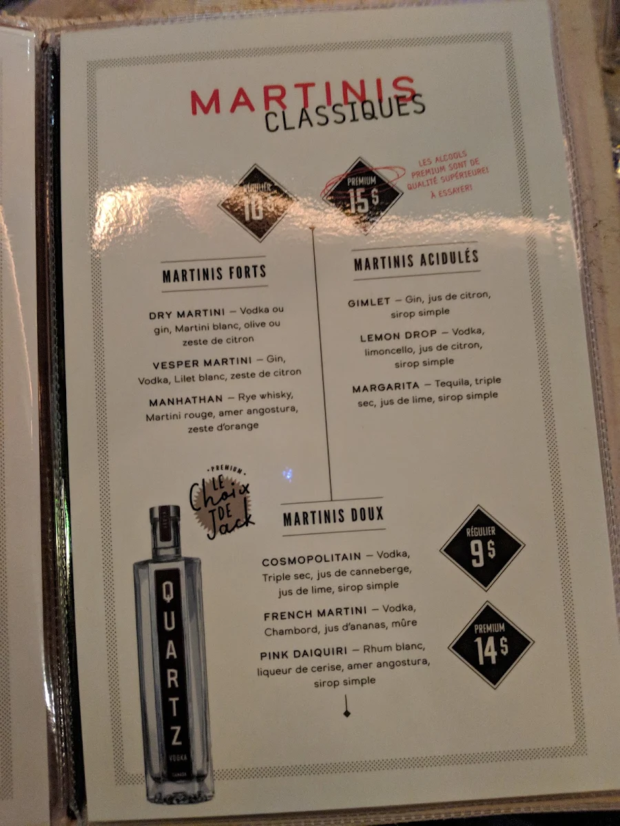 Menu, Pub du Parvis
