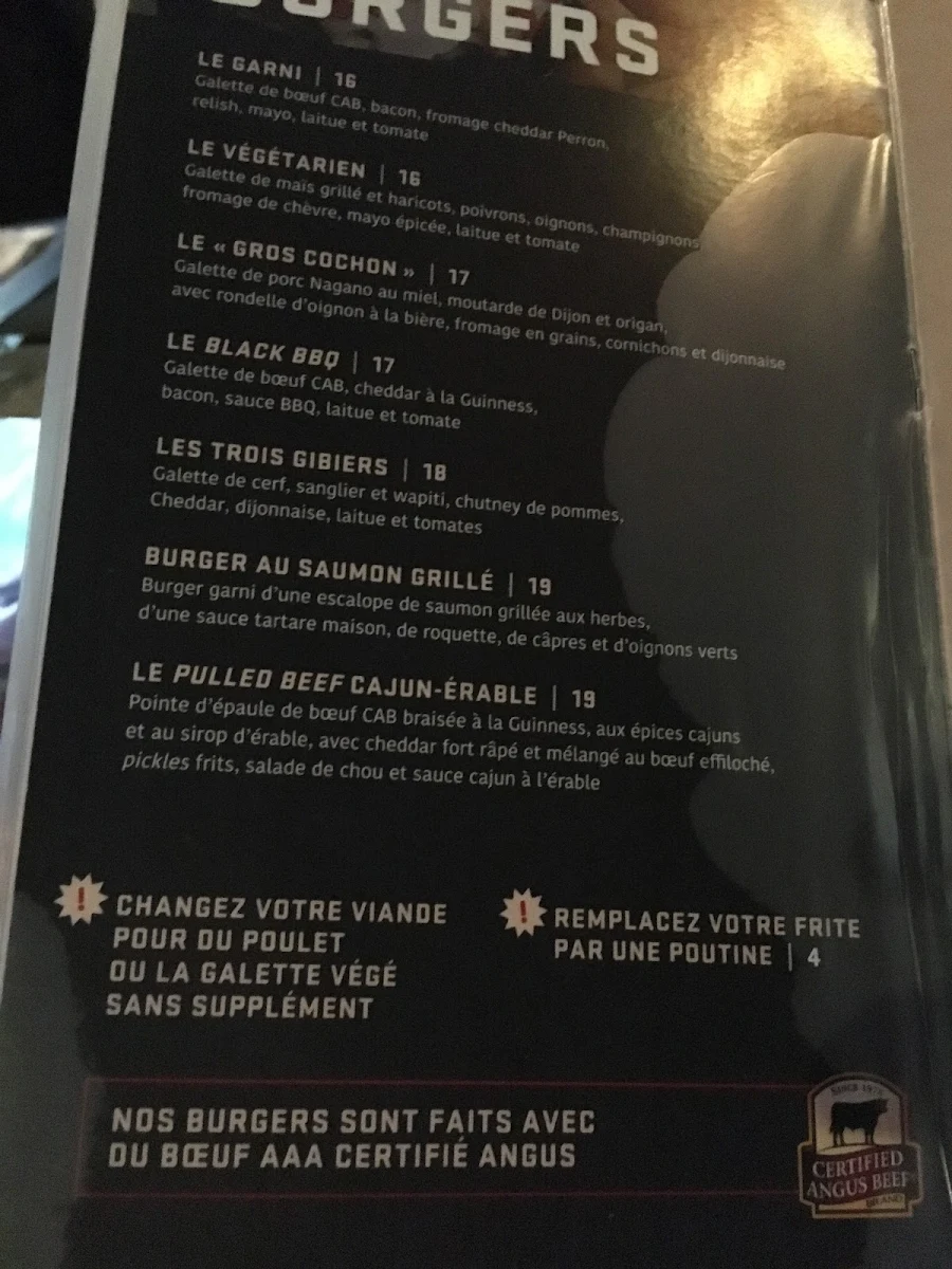 Menu, Pub du Parvis