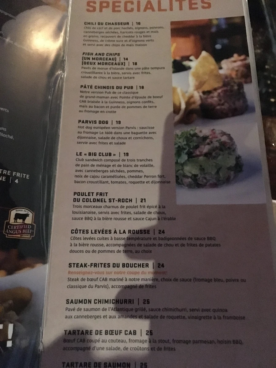 Menu, Pub du Parvis