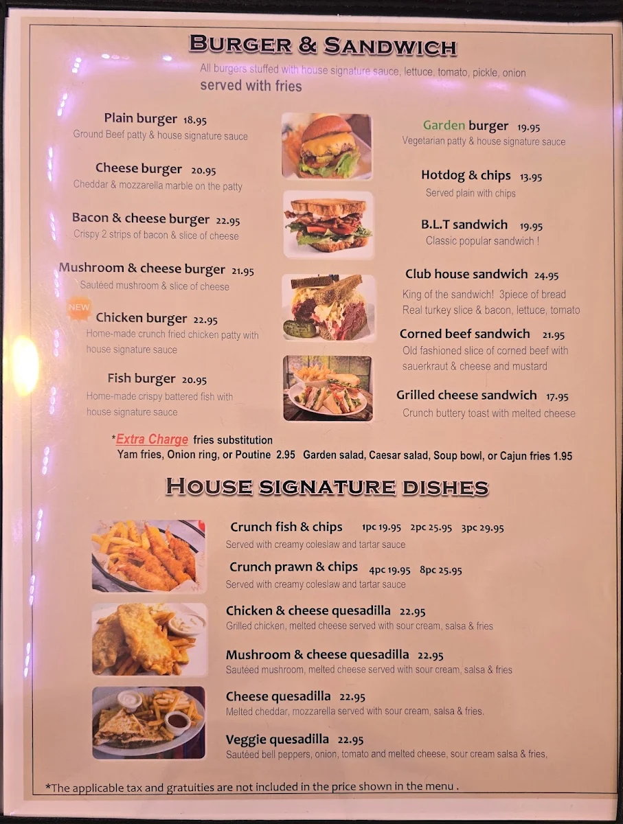 Menu, Lakeview Restaurant