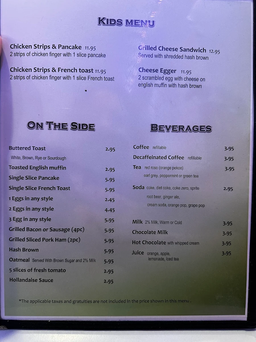 Menu, Lakeview Restaurant