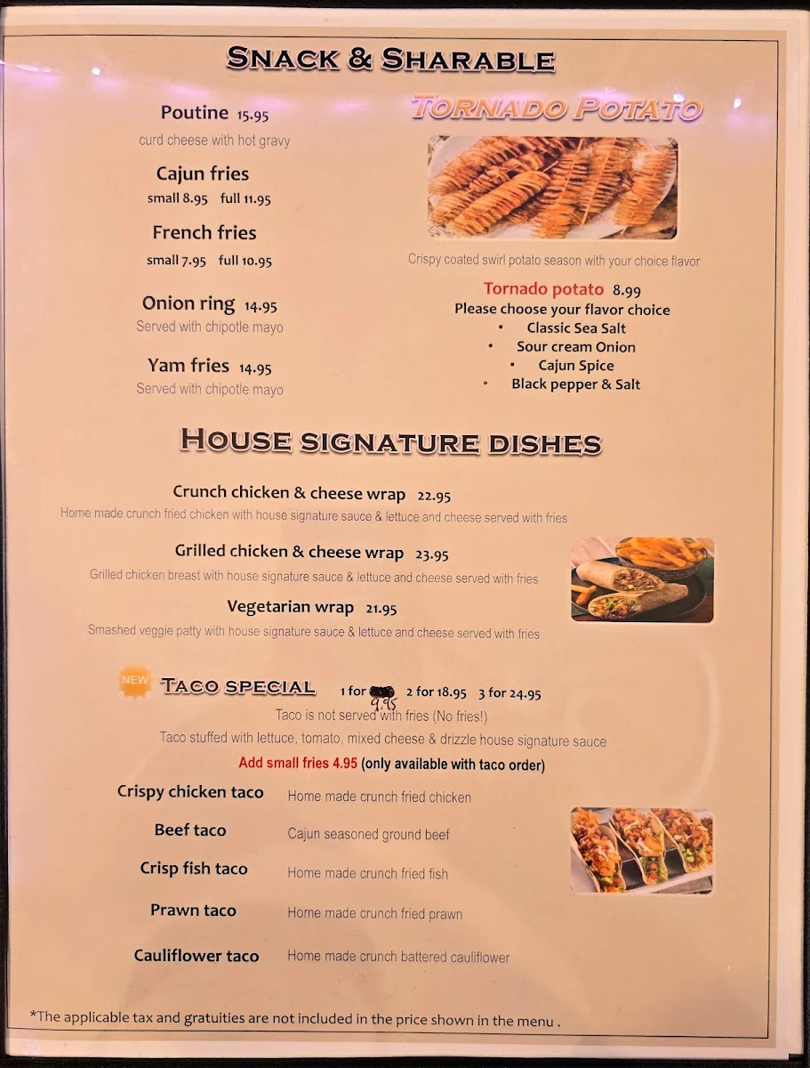Menu, Lakeview Restaurant