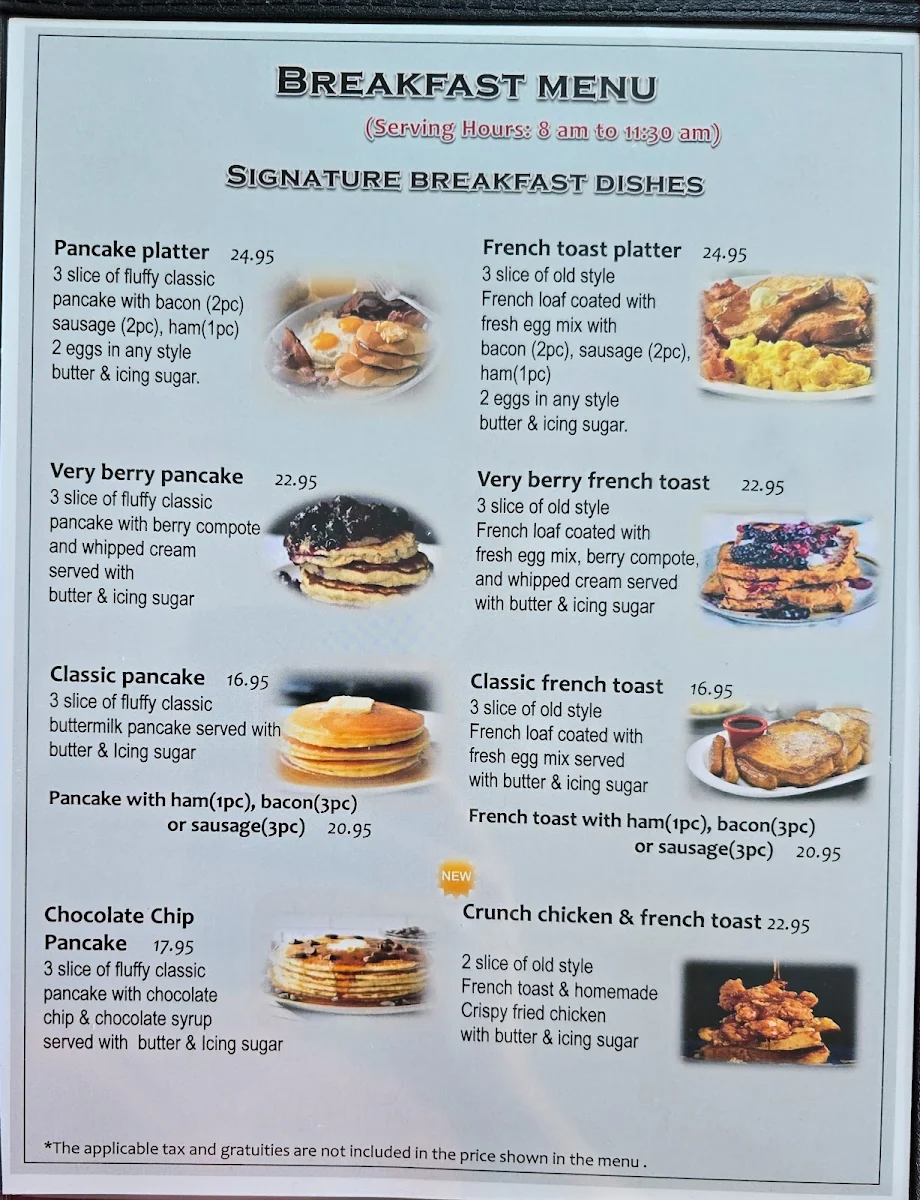 Menu, Lakeview Restaurant