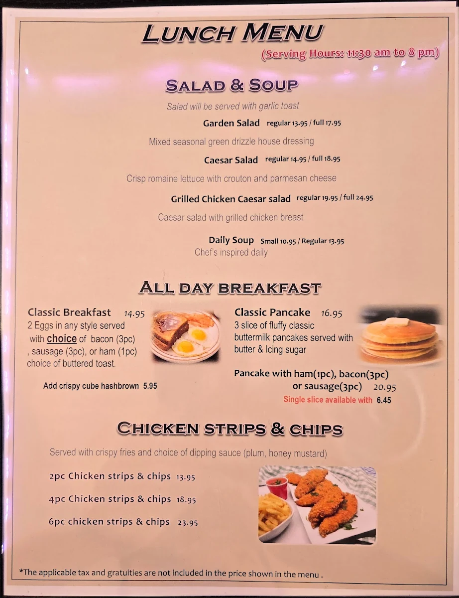 Menu, Lakeview Restaurant