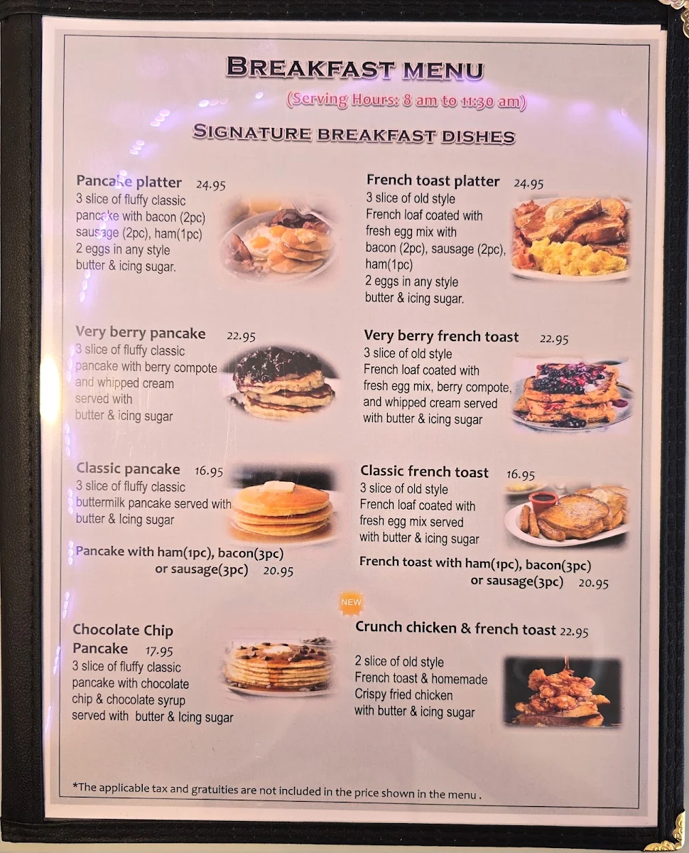 Menu, Lakeview Restaurant
