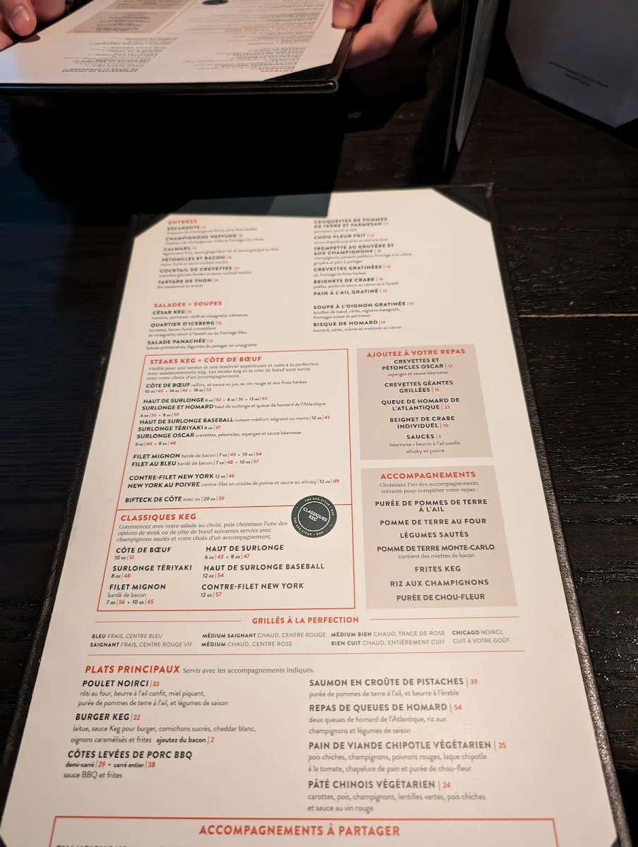 Menu, The Keg Steakhouse + Bar - Place Ville Marie