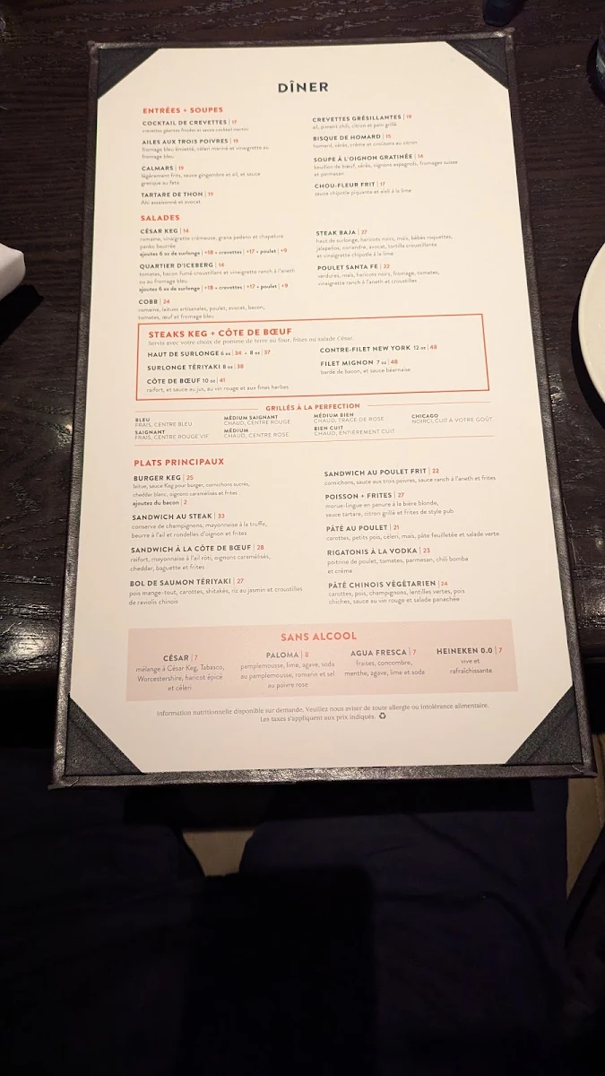Menu, The Keg Steakhouse + Bar - Place Ville Marie