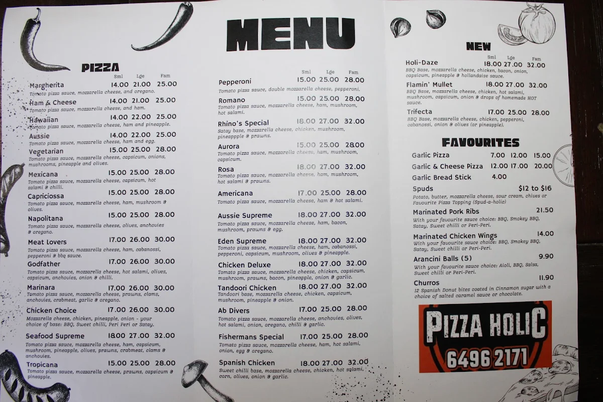 Menu, Pizza Holic Eden