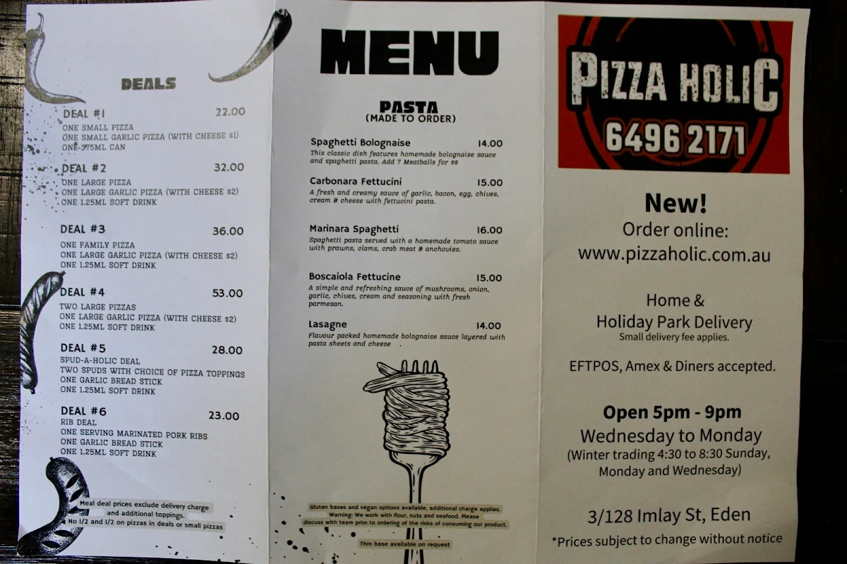 Menu, Pizza Holic Eden